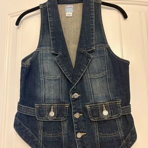Vintage Sass & Bide Denim Button-Up Vest in Medium Blue